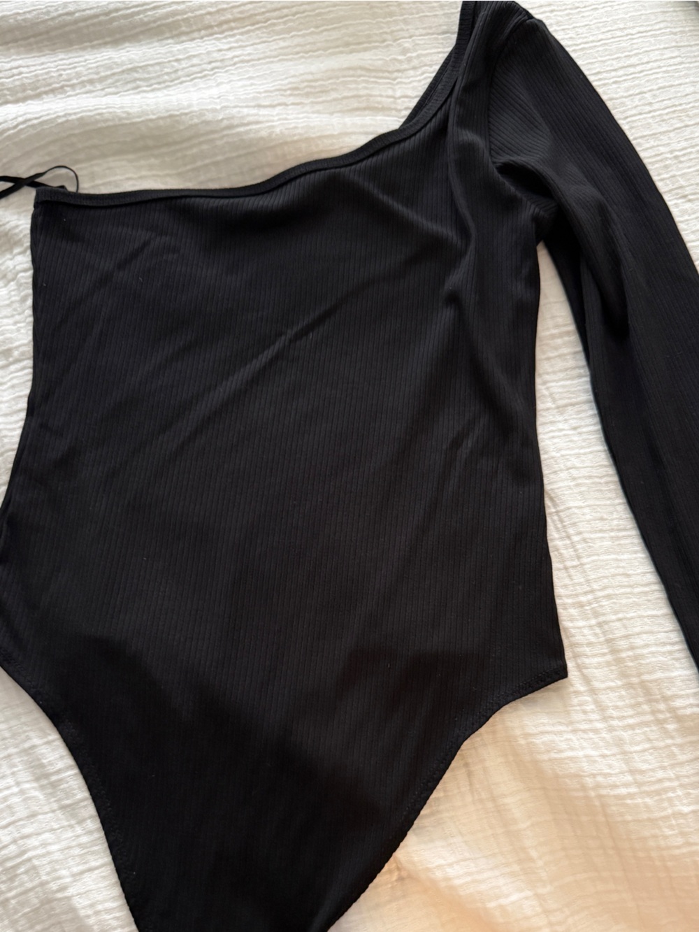 American Eagle Outfitters Black Ribbed Scoop One Sleeve Bodysuit